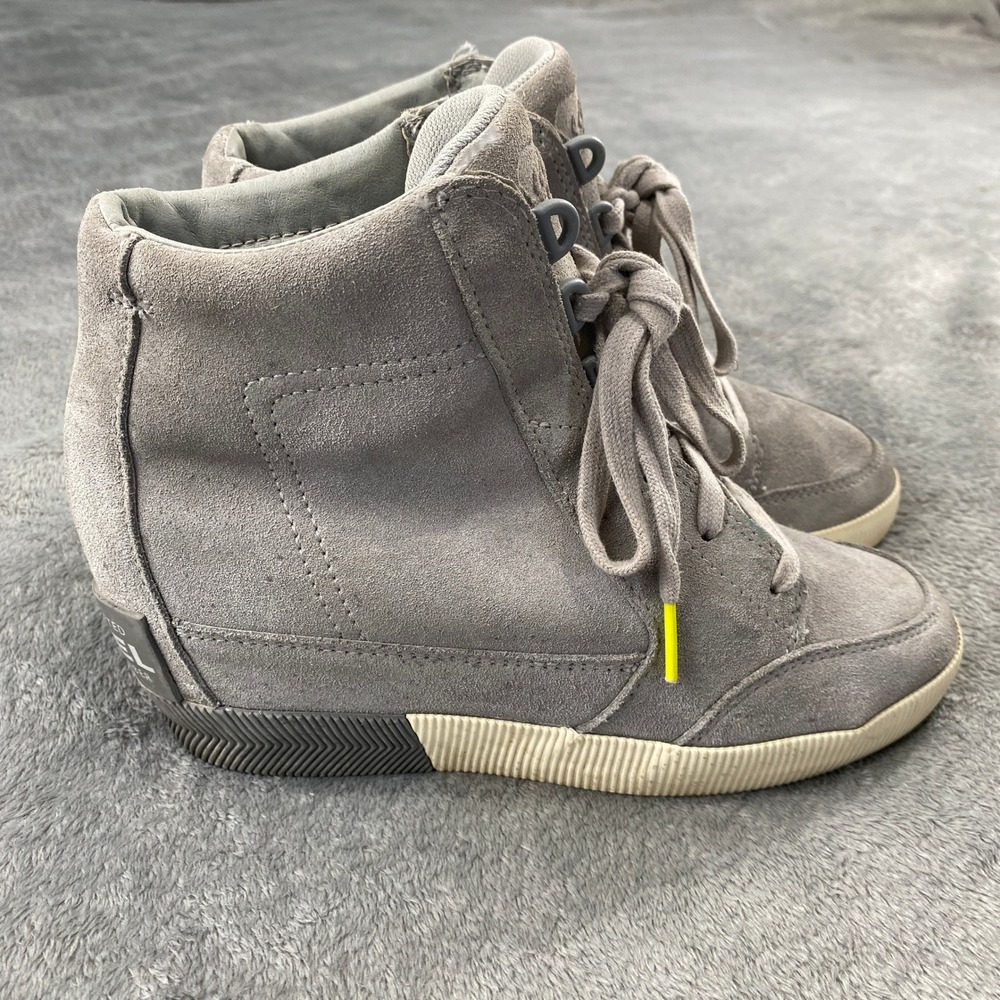 Sorel Wedge Out N About Sneakers Womens 7 Grey Suede High Top Lace Up NL4428-081